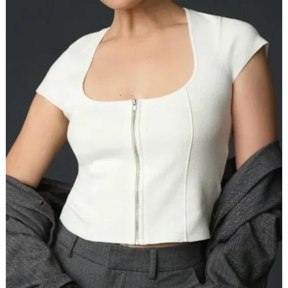 ANTHROPOLOGIE Maeve Fitted Zip Front Top Medium NWT